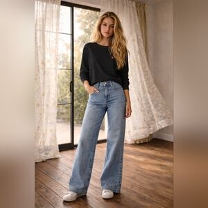 NWT OAT New York High Rise Wide Leg Comfort Weave Jean— Size 6/28— Blue Grey